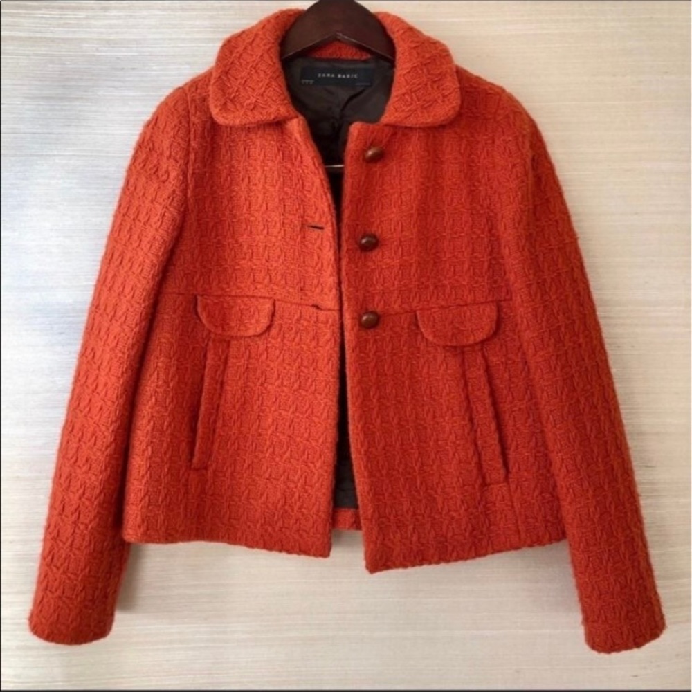 EUC ZARA blood orange wool blend cropped jacket